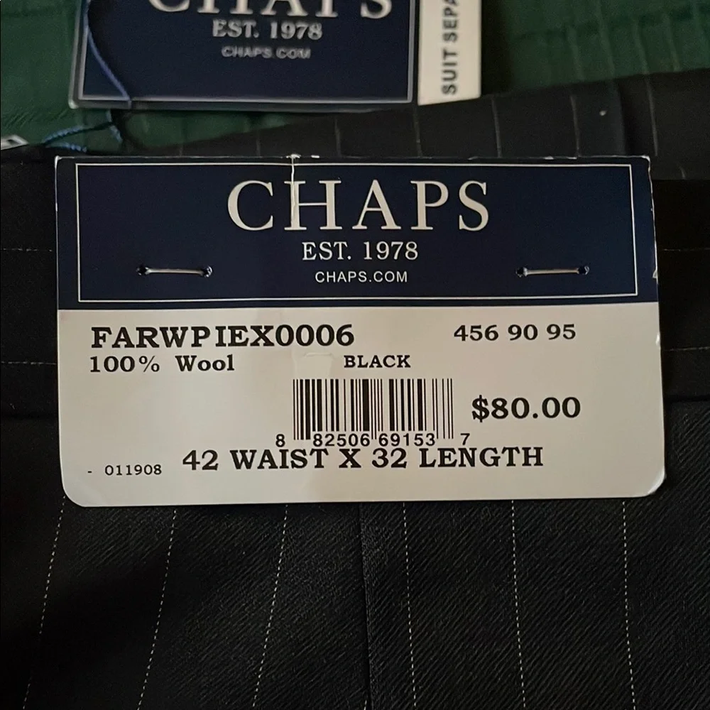 CHAPS Trouser Pants Suit Separates Black Pinstriped WOOL Business Career 42